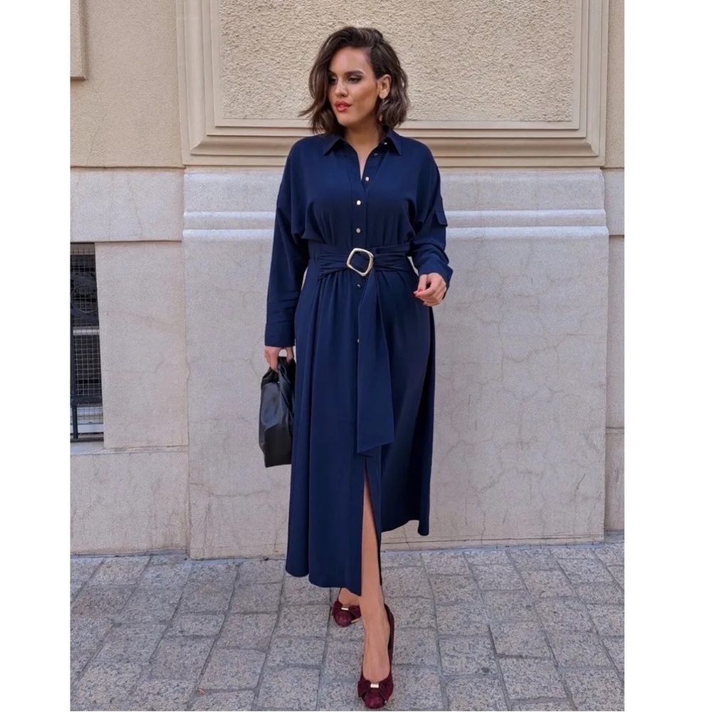 Zara NWT Belted Midi Shirt Dress